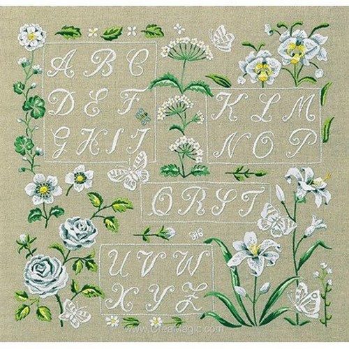 Kit broderie traditionnelle ABC fleurs blanches - Princesse mercerie isabelle couture jussey